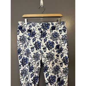 Zac & Rachel Pants Womens 14 Blue White Floral Ankle Tapered Stretch Dress Work